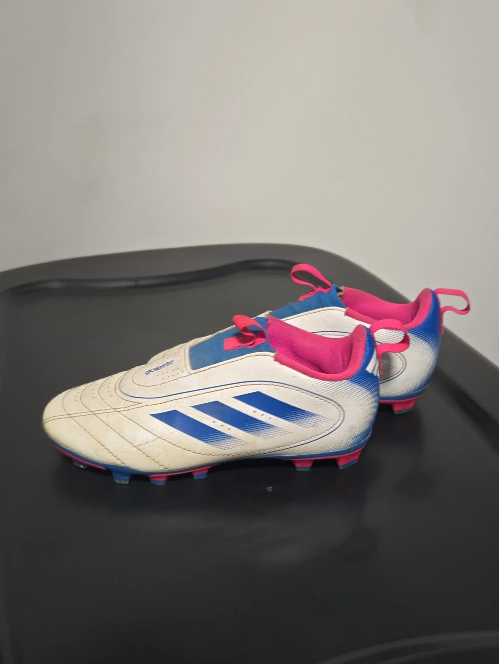 Adidas Kids White Blue and Pink Soccer Cleats